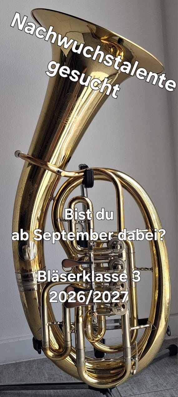 Tenorhorn mit der Schrift Nachwuchstalente gesucht f&uuml;r das Schuljahr 2026/2027 Klassenstufe 3